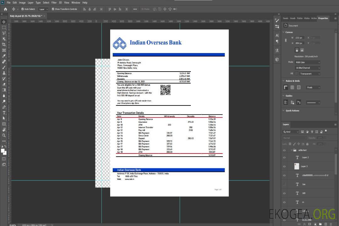 Modèle de relevé de compte d'une banque indienne à l'étranger, format Word et PDF template Modèle de relevé de compte d'une banque indienne à l'étranger, format Word et PDF template